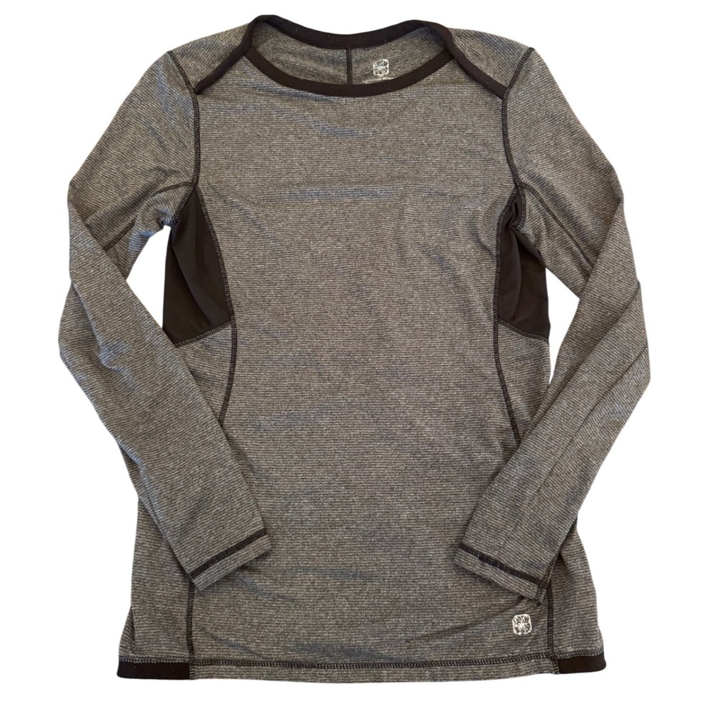 Marika Womens Gray Space Dye Ruched Back Long Sleeve Active Top Size M